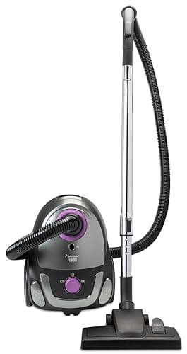 Bestron Aspirateur avec sac, aspirateur de sol avec 3 sacs à poussière, manche télescopique de 94cm et suceur de sol commutable, rayon d'action de 7.5m, filtre HEPA12 et microfiltre lavable, Violet