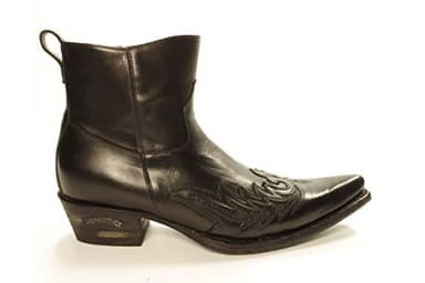 Sendra Boots 12185 Javi Noir Hommes Cowboy Western Bottine Bout Pointu Fermeture Eclair Fait Main Cuir Véritable Taille 43