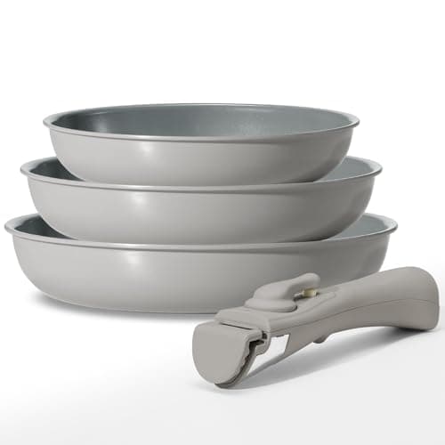 Ensemble de poêles Poignée amovible 7 pièces, Poêle à frire induction 20, 24, 28 cm, Revêtement céramique antiadhésif, Ensemble de poêles à frire induction, Pour tous types de plaques de cuisson