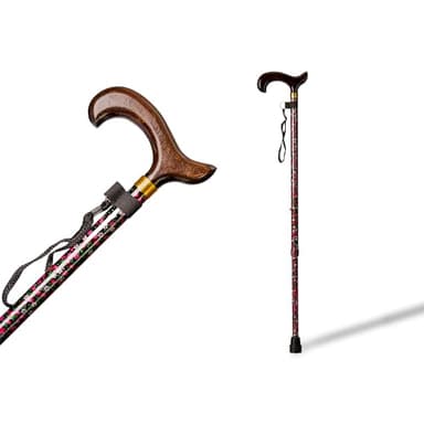 Segorbina de Bastones Béquille en aluminium extensible, finition fleurs et poignée en bois, réglable 74-95 cm (402F)
