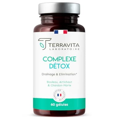 COMPLEXE DETOX | Chardon-Marie + Desmodium + Artichaut + Bouleau | Detox Foie & Colon | Élimination Rapide et Naturelle des Toxines | Booster d’Energie | 60 Gélules Vegan | Made in France | Terravita