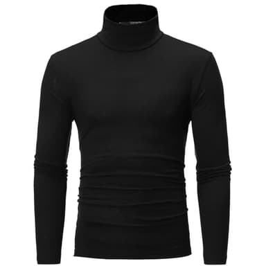 MSemis Haut Thermique Homme Maillot de Corps Hiver sous-Pull Col Montant sous-Vêtement Thermique à Manches Longues Grande Taille S-4XL Noir A M