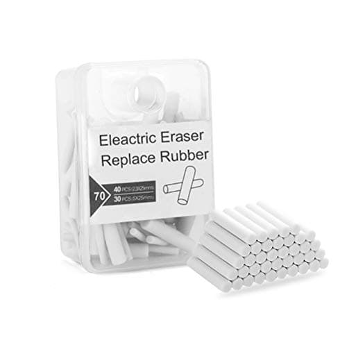 BaiJ Recharges Gomme électrique, 70 Pièces Kit de Gommes pour Stylo Gomme électrique(30 Pièces Ø5x25mm + 40 Pièces Ø2.3x25mm) Blanc