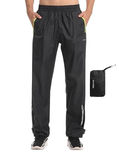 KUTOOK Pantalon de Pluie pour Hommes Moto Pantalon de Neige Imperméable Pantalon Réfléchissant avec 2 Poches zippées Taille S-4XL pour la randonnée, Le Trekking et Le Cyclisme