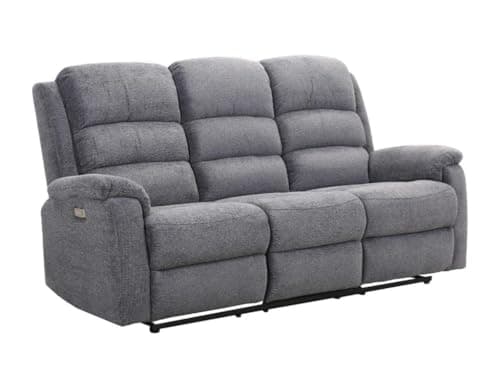 Vente-unique - Canapé 3 Places Relax électrique avec Tablette en Tissu Gris NEVERS