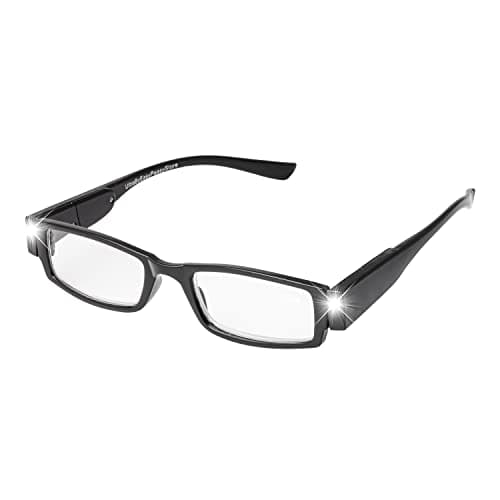 UltraByEasyPeasyStore Ultra Noir 2.50 Adultes LED Lunettes de Lecture Nuit éclairées Hommes Femmes Presbytie Dioptrie avec Lumières Puissance Dioptre Force Lentilles Grossissantes