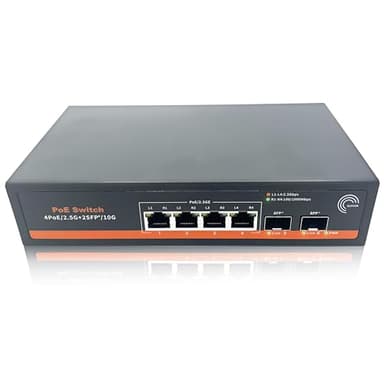 Elfcam® - PoE Commutateur à Fibre Optique 10Gb Compatible avec Cisco et Freebox Ultra, avec 2 Ports 10G SFP+ et 4 Ports 2.5 Gigabit Ethernet RJ45 PoE, Plug & Play Non Géré