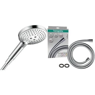 Hansgrohe Pommeau de douche Raindance Select S - 3 types de jet, Douchette à main ronde, Isiflex, tuyau de douche anti-pliure, Finition brossée
