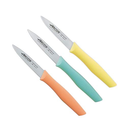 Arcos Couteau Office | Boîte de 3 Couteaux d'Office |3 pièces | couteaux de cuisine | couteau à légumes et fruit (Jaune, Turquoise, Orange, 85 mm)