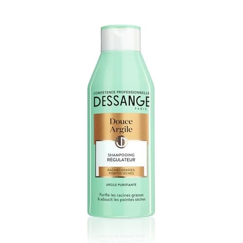 DESSANGE - Shampoing Régulateur Douce Argile - Formule Enrichie En Argile Purifiante - Purifie Les Racines & Adoucit Les Pointes - Pour Racines Grasses, Pointes Sèches - 250 ml