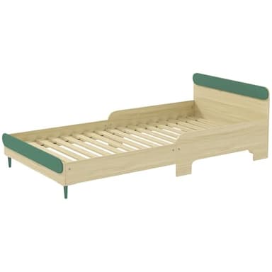 AIYAPLAY Lit Enfant, lit au Sol Enfant 90x190 cm avec barrière de sécurité, sommier à Lattes Inclus, pour Enfants 3-10 Ans, Vert
