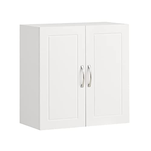 SoBuy Meuble Haut Salle de Bain Suspendu Armoire Murale avec Étagère Réglable et Porte Rangement Mural Compact pour Salle de Bain, WC ou Cuisine Blanche 60x30x60 cm FRG231-W