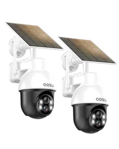 AOSU Caméra de Surveillance extérieure avec Panneau Solaire, PTZ, Suivi Automatique des Personnes, Vision Nocturne 2K, Alarme Lumineuse et sonore, Audio bidirectionnel, Compatible avec Alexa/Google
