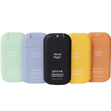 HAAN Hand Cleansing Spray with Aloe Vera (5 pièces) - 1 variante de parfum de Wood Night, Morning Glory, Sunset Fleur, Citrus Noon, Purifying Verbena