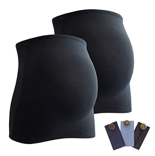 Bandeau de grossesse Mamaband pour le petit ventre de la femme enceinte en lot de deux + 3 extensions en jean.