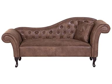 Chaise Longue Méridienne Chesterfield Côté Droit en Cuir Suède Marron pour Salon Glamour et Vintage Beliani