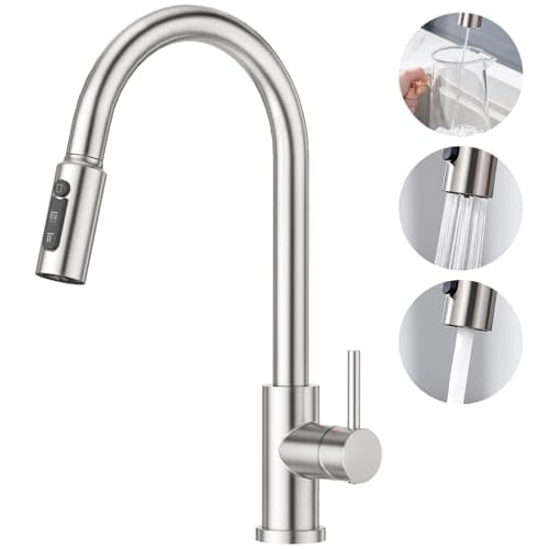 CREA Robinet Cuisine 3 Voies avec Douchette Extractible, Mitigeur 3 Voies Cuisine Pivotant à 360°, Robinetterie Cuisine Eau Potable, Robinet Évier de Cuisine avec Sortie Eau Filtrée,Brossé