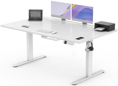 Devoko Bureau Assis Debout Électrique 160×80cm, Bureau Électrique avec Chargeur Type-C Organiseur de Câbles et 3 Positions Mémorisables Bureau Réglable en Hauteur 160×80cm Blanc