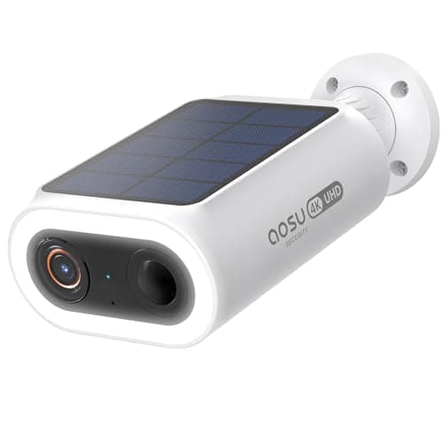 AOSU 4K 8MP Caméra Surveillance WiFi extérieur sans Fil Solaire [2025 Nouvelle AI Version Panneau Solaire Intégré] Intelligente Détection de Personne/Voiture/Pet Protection de clôture IP65 avec Alexa