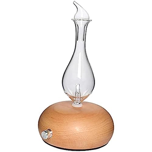 Diffuseur d'huiles essentielles nébulisant, diffuseur d'aromathérapie en Verre Fait à la Main avec Base en Bois, alimenté par USB, pour la Maison ou Le Bureau