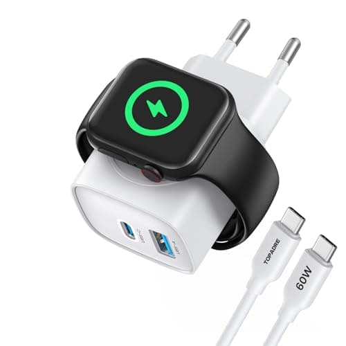 Chargeur pour Apple Watch 3 en 1, 20W USB C Chargeur Rapide iPhone, iWatch Chargeur Montre Apple Watch Serie 10/9/8/7/6/5/Ultra/SE, pour iPhone 16 15 14 13 12 avec 60W USB C Câble, Blanc