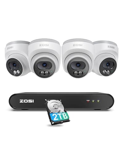 ZOSI 2.5K PoE Caméra Surveillance Extérieure, 8CH 5MP NVR avec HDD 2To, Kit de Surveillance de Caméra Dôme PoE 4X 4MP avec Audio, Détection de Personne, Vision Nocturne 100ft, C220