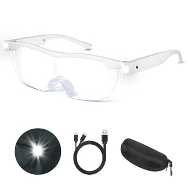 NZQXJXZ Lunette Loupe Grossissante avec Lumière, 300% Loupe de Lecture, Loupe Grossissante LED Rechargeable par USB, Anti Lumière Bleue, Lunette Loupe Mains Libres pour Hobbies, Lecture, Artisanat