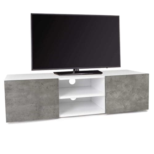 IDMarket - Meuble TV 113 cm ELI Blanc Portes Effet béton
