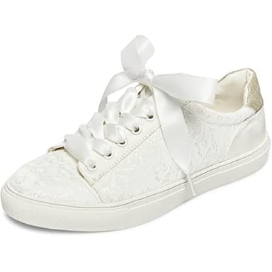 JIAJIA 8834A Mariage des Chaussures De mariée Baskets Appartements Mariée Tennis des Chaussures Dentelle Baskets Couleur Ivoire, Taille 39 EU