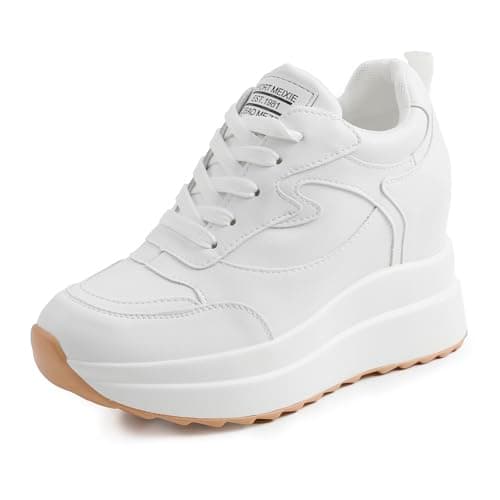 AONEGOLD Baskets Talon Compensées Femme Plateforme Chaussure de Sport Casual À Lacets Baskets Cuir Mode Chaussures Talon de 10 cm à L'intérieur Hausse(Blanc 309,Taille 39)