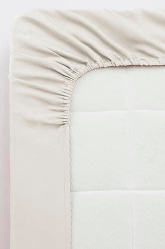 Jotex Zack - Drap-Housse en Satin de Coton Biologique - 100% Satin de Coton Bio de qualité supérieure - Certifié GOTS - avec élastique - Beige - 180 x 200 cm