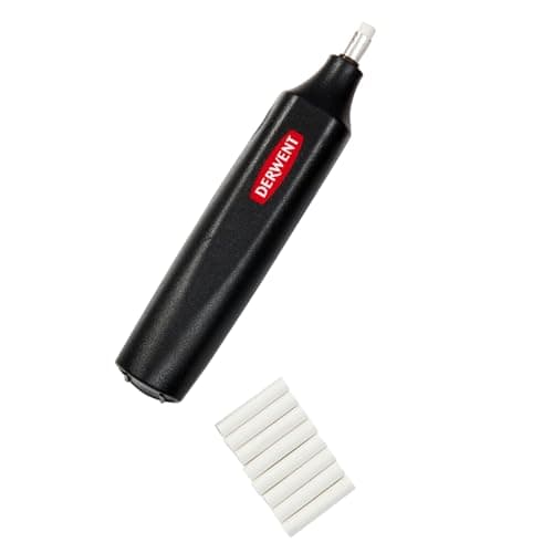 Derwent Stylo gomme à piles, comprend 8 gommes de rechange, convient aux crayons graphite, de couleur et pastel, qualité professionnelle, 2301931, noir