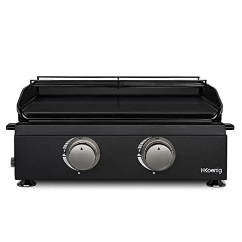 H.Koenig Plancha PLX1022 au Gaz 2 Brûleurs U Acier Inoxydable, Plaque Cuisson Fonte Émaillée, Alimentation Gaz Propane ou Butane, Répartition Homogène de la Chaleur, Température réglable jusqu'à 350°C