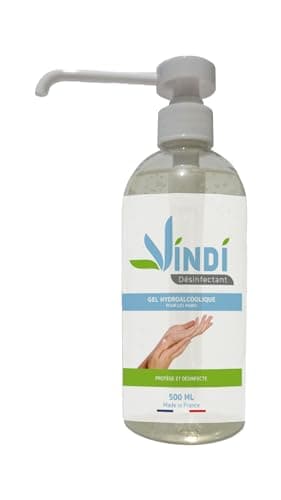 Vindi Désinfectant gel hydroalcoolique - Flacon pompe de 500ml - Fabrication Française - 76% d'alcool - virucide