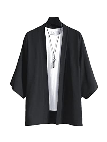 Kimono japonais traditionnel japonais pour homme, vêtement de rue Yukata, chemise kimono pour homme, noir, taille L