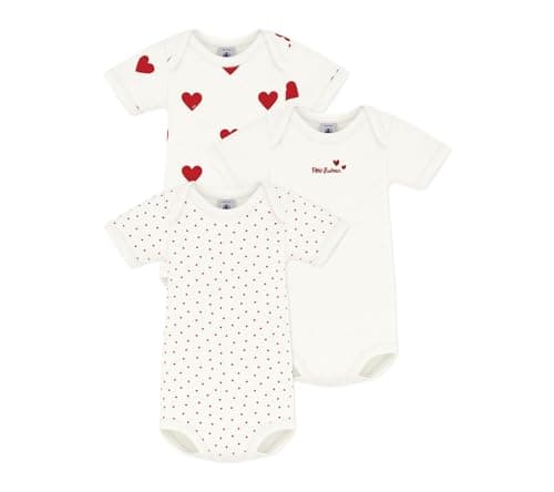 Petit Bateau Bébé Fille A00bb Body, Blanc + Rouge + Blanc, 3 Mois EU