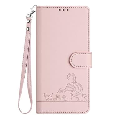 SEAHAI Coque pour Samsung Galaxy A54 5G Étui Portefeuille, Mignon Chat Embossée Premium PU Cuir Flip Antichoc Housse avec Support/RFID Blocage/Fentes pour Cartes, Or Rose