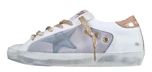Golden Goose Chaussures Femme Baskets Superstar Vintage 11498 Blanc et Beige, Papier à sucre blanc beige et bleu, 40 EU