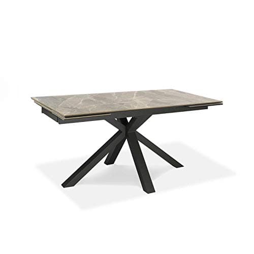 Table Extensible de 160 cm à 240 cm Salle à Manger Moderne avec Deux rallonges Dessus en céramique sur Verre trempé et Pieds en métal (marbre Anthracite)