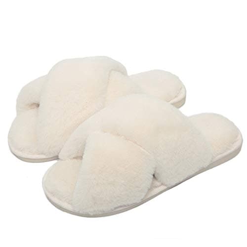 Fadezar Pantoufle Femme Chausson Peluche Chaud Slippers Claquette Fourrure Sandal Bout Ouvert Accueil Chaussures blanc EU 37/38