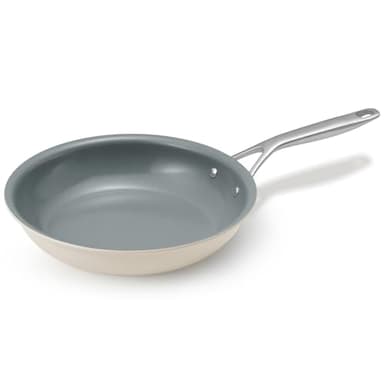 BLAZANT Poêle en céramique à induction, 20 cm, anti-adhésive, pour tous les types de feux, poêle en céramique sans PTFE ni PFOA, avec poignée en acier fonte, beige