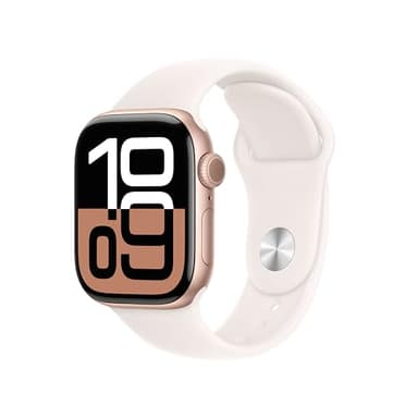 Apple Watch Series 10 (42 mm GPS + Cellular) Montre connectée avec Boîtier en aluminium or rose et Bracelet Sport rose tendre (S/M). Suivi de l’activité physique, app ECG, écran Retina toujours activé