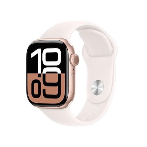 Apple Watch Series 10 (42 mm GPS + Cellular) Montre connectée avec Boîtier en aluminium or rose et Bracelet Sport rose tendre (S/M). Suivi de l’activité physique, app ECG, écran Retina toujours activé