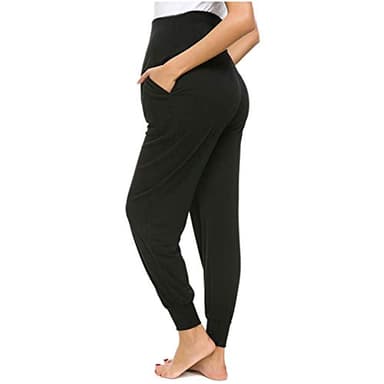 Legging de grossesse pour femme - Pantalon de grossesse - Pantalon de grossesse - Doux et élastique - Mode de grossesse - Automne - Sport - Pantalon de grossesse - Stretch - Automne - Opaque, Noir , L