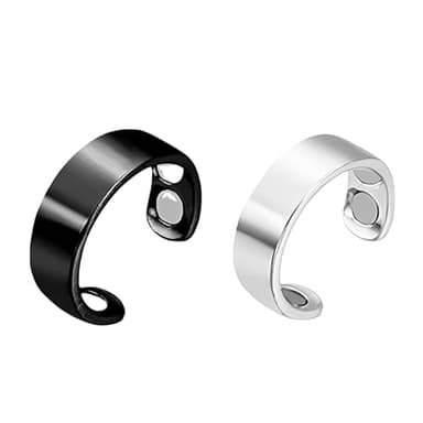 PRAOFRT 2 Pièces bague connectée femme,bague anti stress,Anneau magnétique thérapeutique pour drainage lymphatique, anneau magnétique en cuivre, ouverture réglable（Noir + argent）