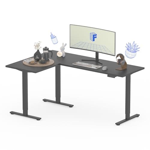 FLEXISPOT Bureau Assis Debout d'angle 180x120cm, Bureau en L avec 3 Pieds, Bureau Électrique Réglable en Hauteur, Bureau Réglable avec 4 Boutons Mémoire (Noir)