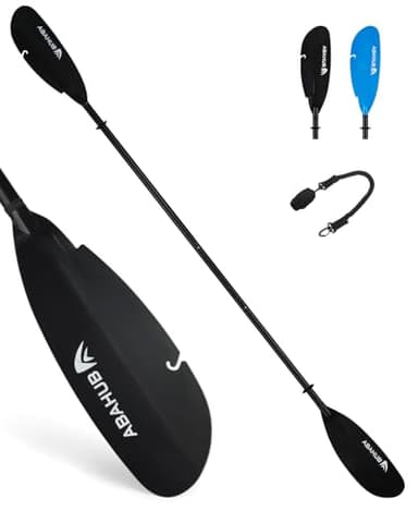 Abahub Pagaie de Kayak Réglable 240cm à 260cm Pagaie de Pêche en Aluminium Double Pagaie avec Laisse de Pagaie pour la Pêche en Kayak Tige en Alliage d’Aluminium Lames en Plastique Noir
