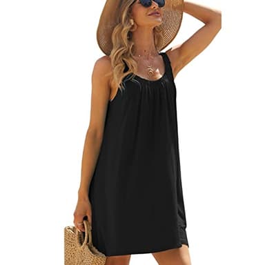RPAEOY Robe de Plage pour Femmes sans Manches Min Robe Sexy Cache-Maillots et Sarongs Ete Robe de Maillot de Bain Bikini Cover Up Couvrir Beach Bohème Beachwear (Noir,L)
