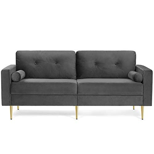 VASAGLE Canapé 3 Places, Surface en Velours, pour Salon, Appartement, Petit Espace, Cadre en Bois Massif, Pieds en métal, Assemblage Facile, Moderne, 183 x 78 x 88 cm, Gris LCS001G01