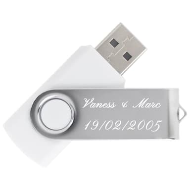 Clé USB personnalisée gravée. Clef USB Twister Blanche avec Gravure Texte de Votre Choix – Clé USB Personnalisable de 16Go